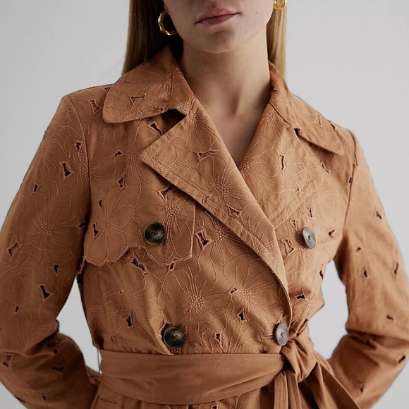 Express Jackets & Blazers - $248 NWT EXPRESS Women's Tan Double-Breasted eyelet TRENCH Coat
